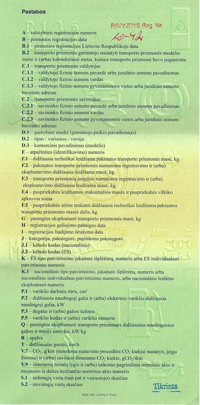 Registracijos liudijimo pavyzdys (nuo 2024 m. liepos 1 d.)